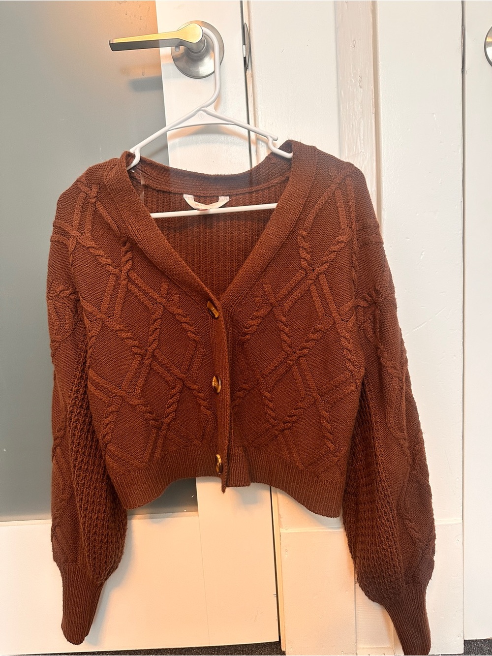 No Boundaries Chocolate Brown Cable Knit Button Cardigan
